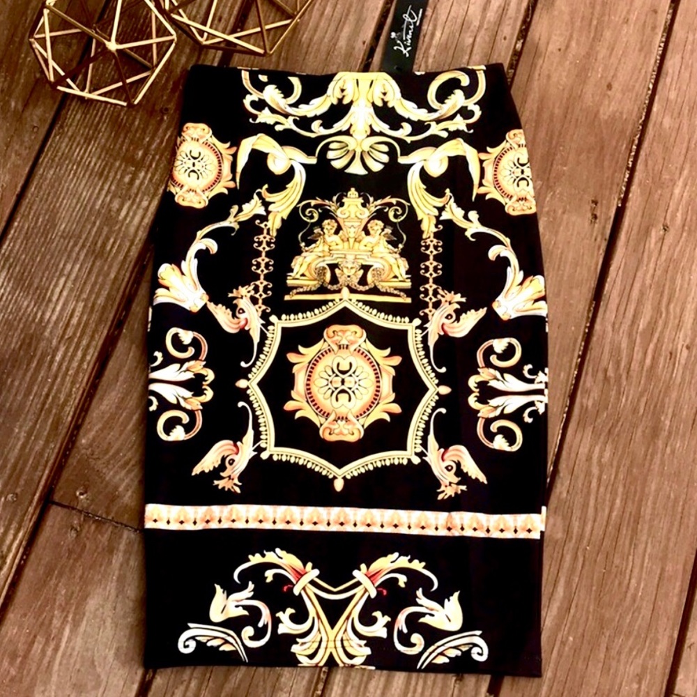 ONE LEFT!🌿Baroque Black & Gold Midi Skirts 🌿